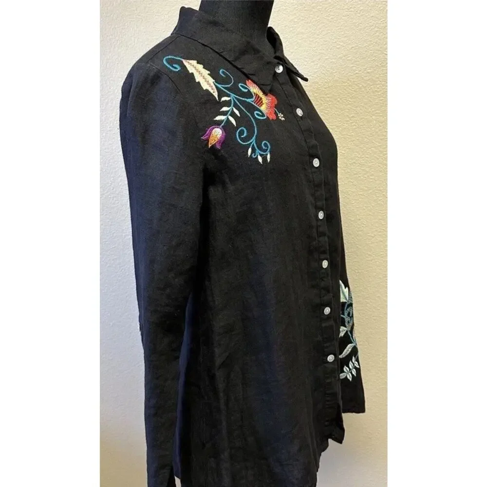 ANTHROPOLOGIE NWT Kyla Seo Small Linen Embroidered Lenni Tunic Blouse Boho - Picture 4 of 8